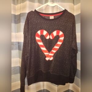 XL 16-18 Secret Treasures,Candy Cane, Heart,Long sleeve,Gray,Christmas,Soft
